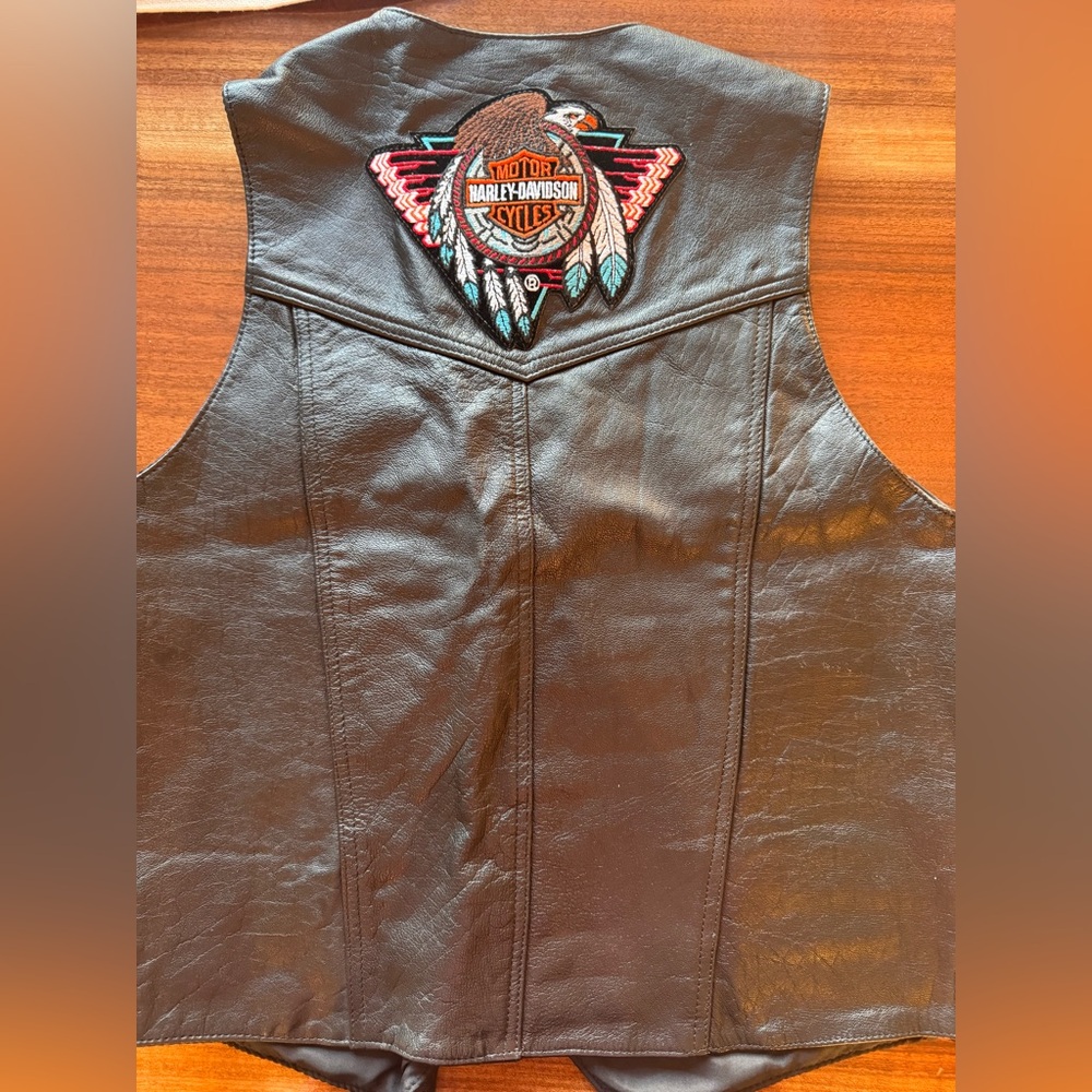 Vintage Harley Davidson/Surgis 98 patched leather vest.